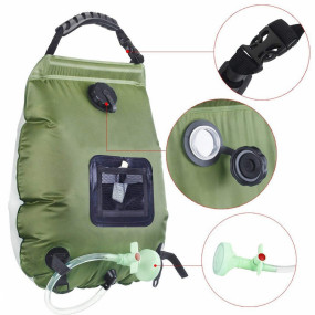 Duș solar portabil pentru camping, 20L, verde, cu furtun și para de duș Emd4x4